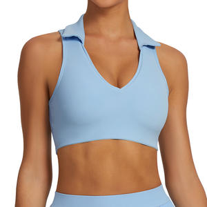 เสื้อกีฬาผู้หญิงทรงสลิมฟิต คอปกโปโล สีพื้น สีฟ้าอ่อน เสื้อออกกำลังกาย เสื้อกีฬากลางแจ้ง - Product Image 1