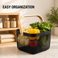 Jouet de bain de cuisine multifonction organisateur de fleurs de fruits panier de rangement en treillis métallique avec poignée en bois