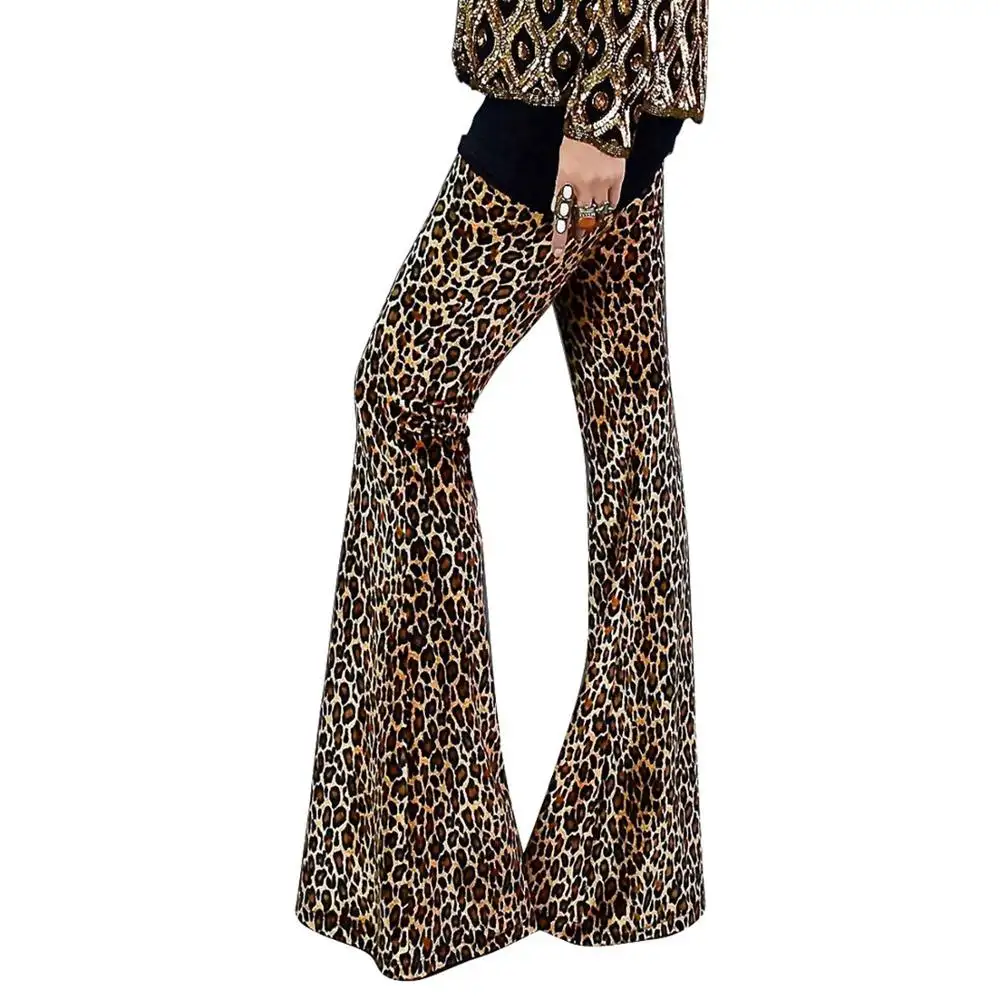 Yeni moda kadın kıyafetleri Slim Fit yüksek bel leopar baskı Flare pantolon