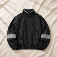 Veste coupe-vent pour homme à col montant, logo personnalisé, imperméable, en polyester, fermeture éclair intégrale, panneau contrastant, style vintage, streetwear hip-hop