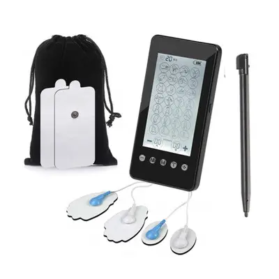 Mini massageador portátil de baixa frequência, tela touchscreen de 28 modos, dezenas de terapia, estimulador muscular do ems, com 10 almofadas