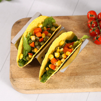 Grosir 3 Pak pemegang Taco Stainless Steel, bentuk bergelombang, rak berdiri gaya untuk adonan