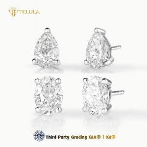 Özel armut kesim HPHT küpe yuvarlak kesim IGI sertifikalı sentetik elmas çiviler 9k 10k 14k altın Lab elmas küpe - Product Image 1