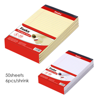 Bloc-notes d'écriture jaune ligné à large carreaux, 6 paquets de 50 feuilles (100 pages), 70 g/m², avec perforation en haut et marge latérale gauche pour étudiants