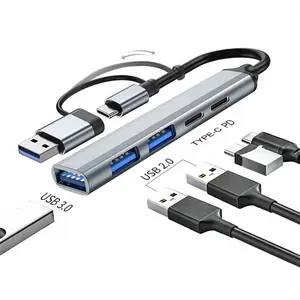 5 puertos tipo C Hub USB 3,0 2,0 PD Splitter Accesorios para ordenador portátil Mac Book PC portátil teléfono extensor Gadget adaptador