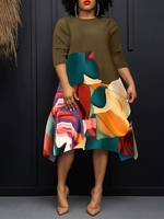 Robe midi décontractée pour femme grande taille à imprimé irrégulier, coupe droite, tendance Sehe - Offre Spéciale