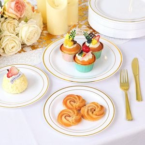 Platos Desechables con Borde Dorado para Fiestas Estilo Americano Occidental, Platos de Plástico Sólido Grueso, Venta Directa de Fábrica - Product Image 4