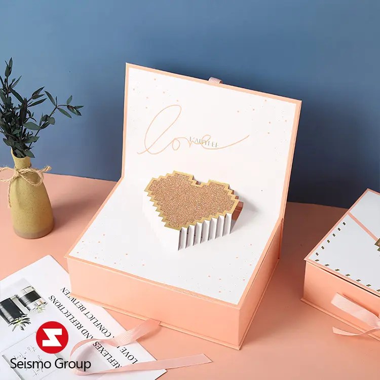 अनुकूलित डिजाइन के साथ लक्जरी कागज उपहार बॉक्स 3D दिल वेलेंटाइन रिबन साटन चॉकलेट फूल के लिए पैकेजिंग सोम ईस्टर दिन