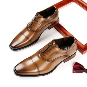 Genuine Leather Men's Dress Shoes Oxford and Loafers with Square <b>Toe</b> Wedding Style - Product Image 4