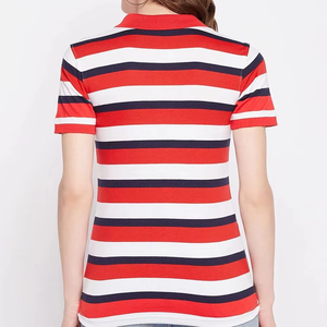 Polo a Rayas para Mujer, Manga Corta, Casual, Rojo, Blanco, Azul Marino, Poliéster/Algodón, Transpirable, Corte Regular - Product Image 3