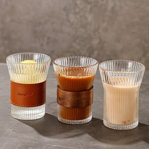 Tasses en verre côtelé de 320 ml avec bande en cuir, verrerie en verre borosilicate de haute qualité, magnifiques tasses à boire pour bar à domicile - Product Image 6