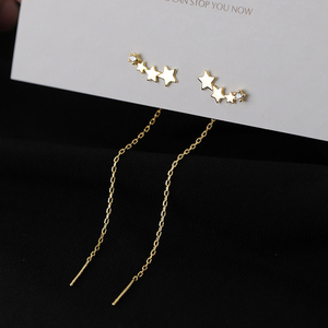 Korean Long Wire Tassel Thread Chain Climb Star <b>Heart</b> Beads Pendants Dangle Drop <b>Earrings</b> Women's Straight Hanging <b>Earrings</b> - Product Image 2