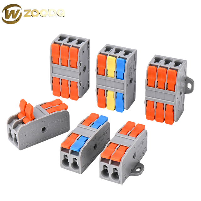 Compact Brass Quick Terminal Block Easy Connection 2/3/4/5/6P Inline Splice Push Wire Connector for Power Circuit 2/3/4/5/6P Pin