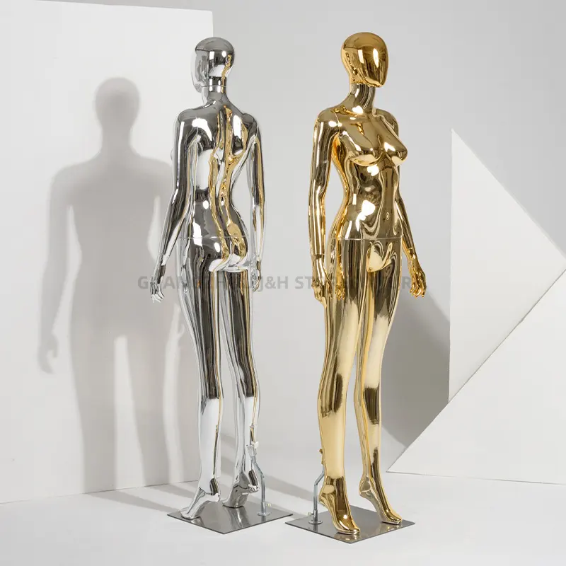 Most Popular Chrome Female Mannequins Full Body Gold Plastic Dummy Mannequin Electroplate Display Clothes
