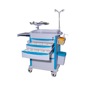 Chariot médical réglable avec roulettes pour médecin, réglable, de haute qualité, en blanc, avec tiroirs pour urgence, nouveau - Product Image 3