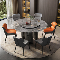Table à manger ronde moderne avec plateau en pierre frittée et structure métallique réglable, 8 places, design luxueux, construction durable