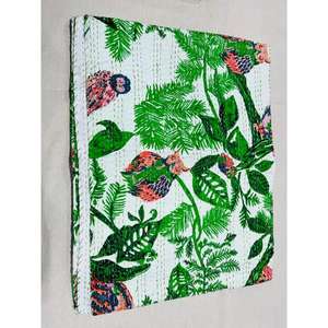 Colcha Kantha de Algodón con Diseño Estampado a Mano, Colcha Kantha con Patrón Floral Artesanal Tradicional, Ligera - Product Image 6