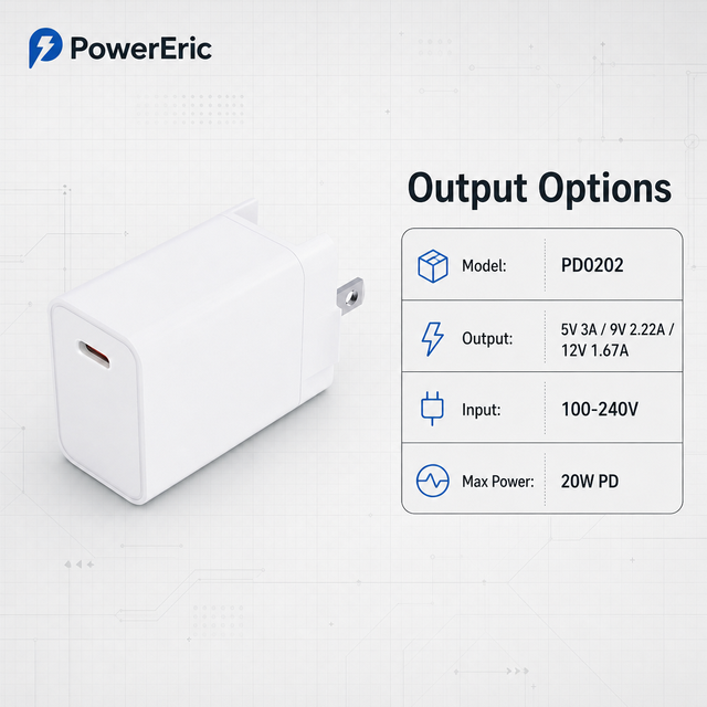 20W PD Wall Charger US Plug Foldable Charger Adapter for Mobile Phone Tablet and Portable Devices