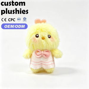 Llavero de Peluche de Pollo Personalizado, Adorno de Bolso de Pollo Esponjoso con Lazo y Vestido Rosa para el Día del Niño - Product Image 1