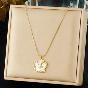 Flower Pendant Necklace Gold Plated White Camellia Design Diamond Center Everyday Wear - Product Image 1
