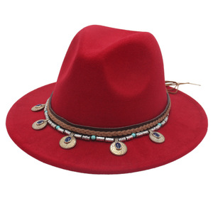 Usine couleur unie Style réglable Fedora chapeau hiver unisexe Jazz chapeau femmes grand bord feutre chapeau - Product Image 5