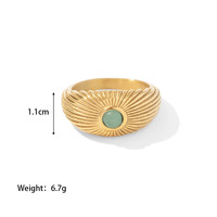 Hochwertiger Vintage-Schmuck Breiter großer Ring Überzogener 18 Karat Goldschmuck Edelstahl Natur grüner Steinring