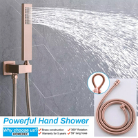 Ensemble de douche thermostatique moderne 16 pouces en laiton brossé, finition or rose, avec mitigeur encastré, jets de pluie et d'air, jets de massage doux et modes de jet pause