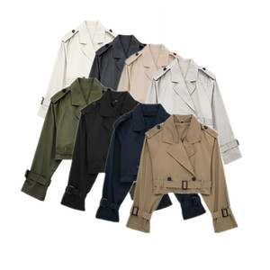 Vêtements pour femmes SHENZHU, nouvelle collection printemps 2023, veste coupe-vent courte décontractée rétro avec <span class=keywords><strong>ceinture</strong></span>, col en V, vente en gros 2010716 - Product Image 1
