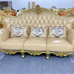 Juego de Sofás Seccionales de Cuero Tallado en Madera Sólida de Alta Gama para Sala de Estar, Estilo Real de Lujo, Más Vendido - Product Image 6