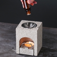 Brûleur d'encens carré en béton écologique, naturel et aromatique, durable, gris, pour huiles d'aromathérapie et fonte de cire, pour la maison