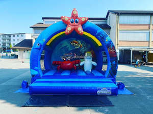 Château plein d'entrain de petits marins de PVC de qualité marchande avec la maison bleue combinée de rebond de Hupfburg de glissière gonflable - Product Image 3