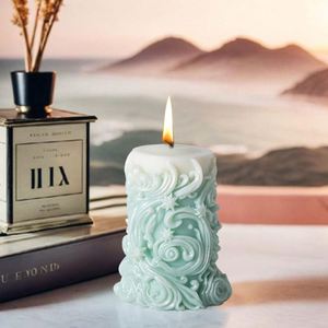 Mint Green Spiral Carved Pillar <b>Candle</b> Art <b>Wax</b> <b>Candle</b> with Star Pattern for Home Decoration - Product Image 1