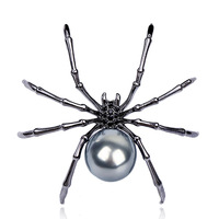Broche araignée noire rétro en diamant pour Halloween, badge de poitrine en métal pour femme, bijoux, accessoire de mode, épingle araignée