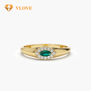 14K Gelbgold Labor-Diamant Pinky Ring Marquise Edelstein Auge Massivgold Ring Feiner Schmuck - Product Image 5
