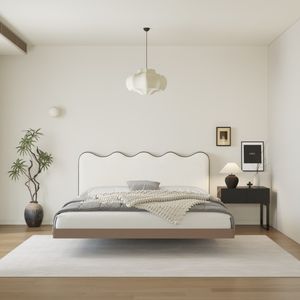 Yisi Minimaliste Crème Cuir <span class=keywords><strong>Bois</strong></span> Cadre Lits Rembourrés Doux Princesse Lits Queen King Cadre Taille Lit <span class=keywords><strong>Suspendu</strong></span> - Product Image 1