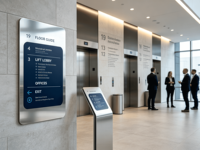 Kiosque tactile mural SERENA avec boîtier ABS pour affichage numérique, fonction de guidage pour les bâtiments et les bureaux