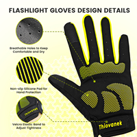 Gants de camping réparateurs nocturnes avec lampe torche LED, respirants, antidérapants, 3 modes d'éclairage