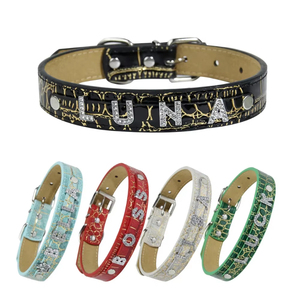 Collar Personalizado para Perro y Gato, Elegante y Sencillo, de Cuero PU con Pedrería, Impermeable, con Patrón Impreso y Letras Personalizadas - Product Image 3