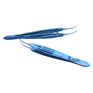 Pinzas Quirúrgicas Oftálmicas de Fijación Moody Izquierda y Derecha, de Titanio, con Dientes de Bloqueo 1x2 y Punta de 0.5mm, de Blush Surgical - Product Image 1
