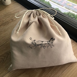 Custom Logo Printed Beige Suede Drawstring Pouch Suede Drawstring Packaging <b>Bag</b> - Product Image 1
