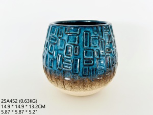 Vaso per <span class=keywords><strong>Piante</strong></span> in Ceramica con Smalto Reattivo Blu, 5,8 Pollici, Vaso per Succulente Testurizzato, Moderno Vaso Cilindrico Geometrico per Decorazione - Product Image 5