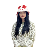 Casquettes de seau en velours pelucheux à impression de vache d'hiver avec logo personnalisé Chapeaux de pêcheur décontractés et chauds en fausse fourrure