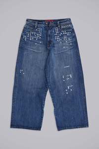 Vintage Straight-Leg Low-Rise <strong>Studded</strong> Streetwear Hand-Distressed Frayed Fashion Loose Denim Washed <strong>Jeans</strong> Unisex Casual - Product Image 6