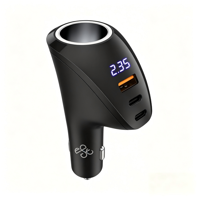 Three Outputs PD36W QC3.0 Fast Charging LED Display 12V/24V Universal Car Charger with Socket for Phone Tablet Camera