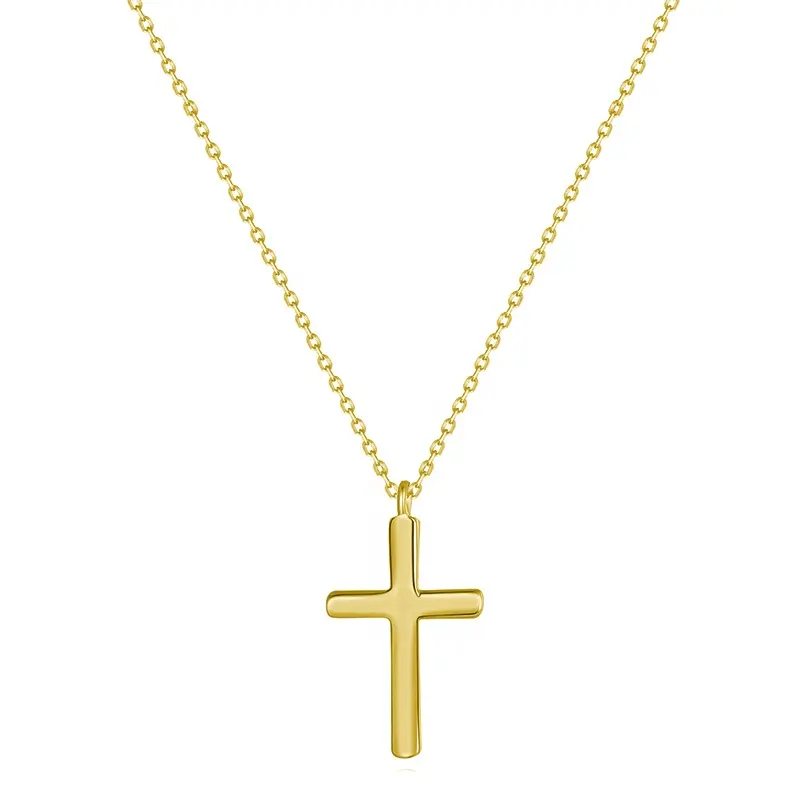 Fashion Jewelry 925 Sterling Silver Dainty Gold Plating Cross Pendant Chain Necklace