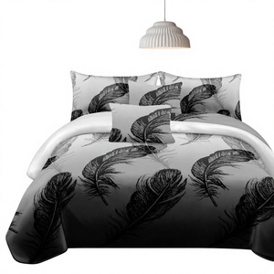 China Stock Florals Pattern 100% Polyester Washable Bedding Set <b>Black</b> White <b>Feather</b> Quilt Cover for Home Hotel Modern Luxury Bed - Product Image 1