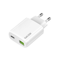 Adaptateur de charge rapide double port 20W USB-C vers USB-A pour iPhone 15 14 13, en matériau GaN durable avec protection OTP et OVP
