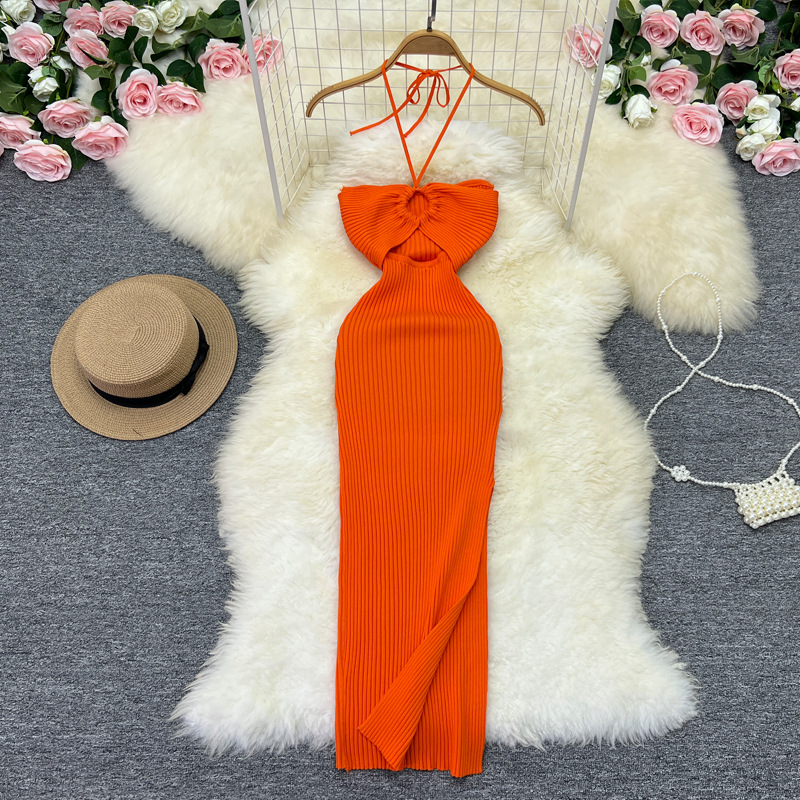 Shop Women's Hanging Neck Slimming Tight Knitting Dress