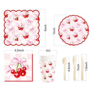 DAMAI - Juego de Vajilla Desechable con Temática de Cereza para Fiestas de Cumpleaños, Platos y Servilletas de Papel para Baby Shower - Product Image 6
