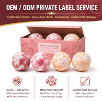 Set de 6 Bombas de Baño Efervescentes con Aroma a Rosas, Hechas a Mano, Botánicas, Hidratantes, Relajantes, Experiencia Aromática en el Baño, Marca Privada OEM